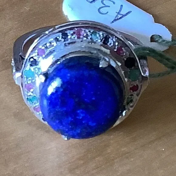 NWOT Sterling SILVER 925 LAPIS SURROUNDED EMERALD RUBY BLUE SAPPHIRE RING SIZ… - Picture 7 of 8